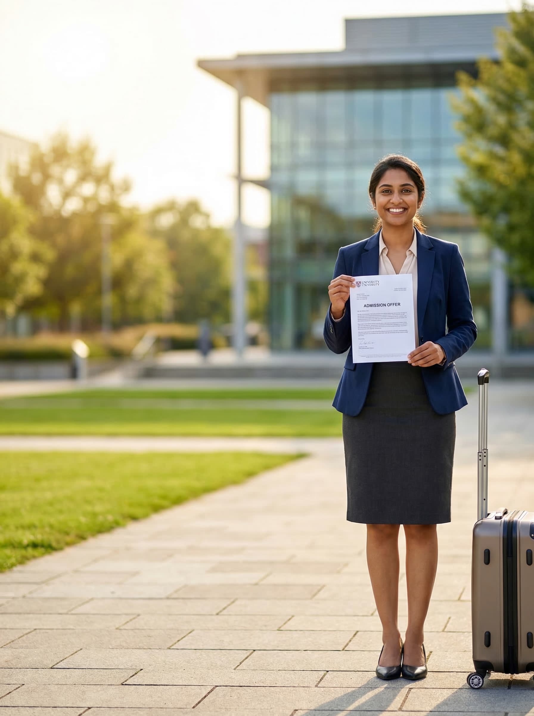 Indian student holding university admission offer letter